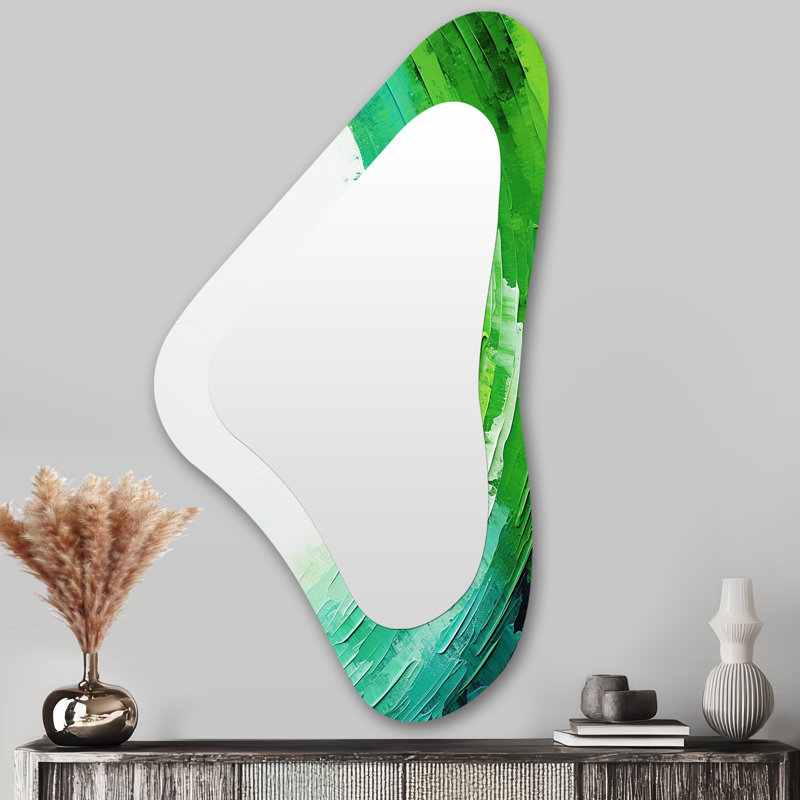 Magical Rainbow Essence of Spectrum I - miroir décoratif asymétrique arc-en-ciel, miroir mural de forme unique vert, impression sur métal