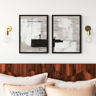 Line 1 Left and Right Neutral Linen by Nikita Jariwala Framed Canvas Wall Art Set