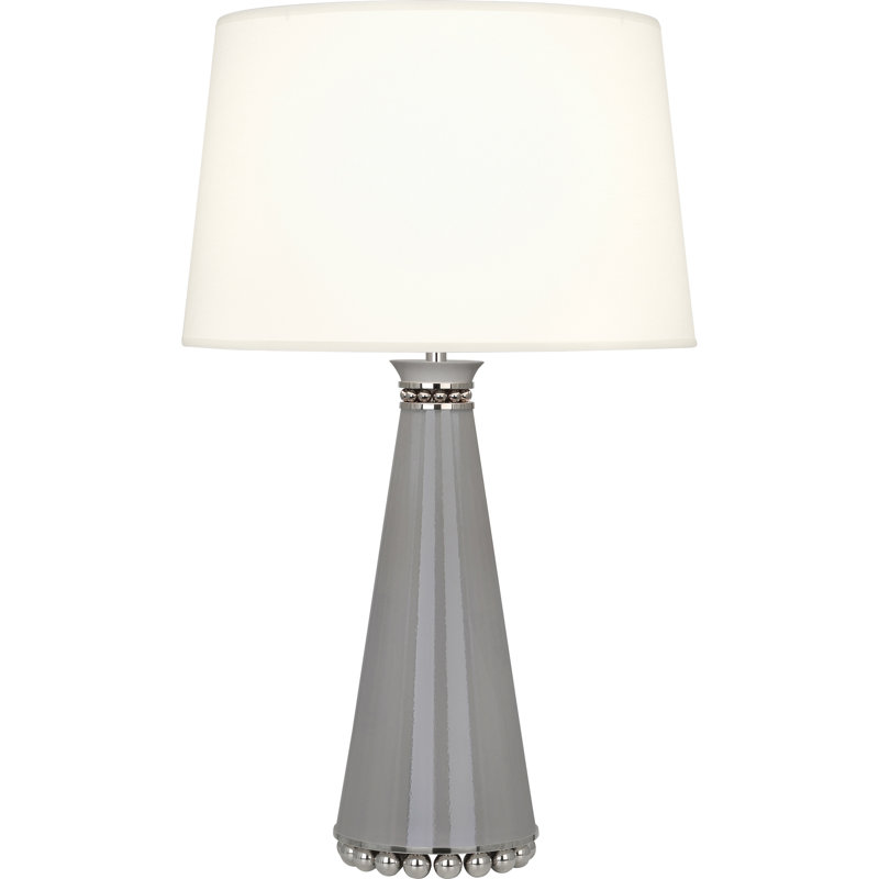 Pearl Metal Table Lamp, Smokey Taupe Polished Nickel/White
