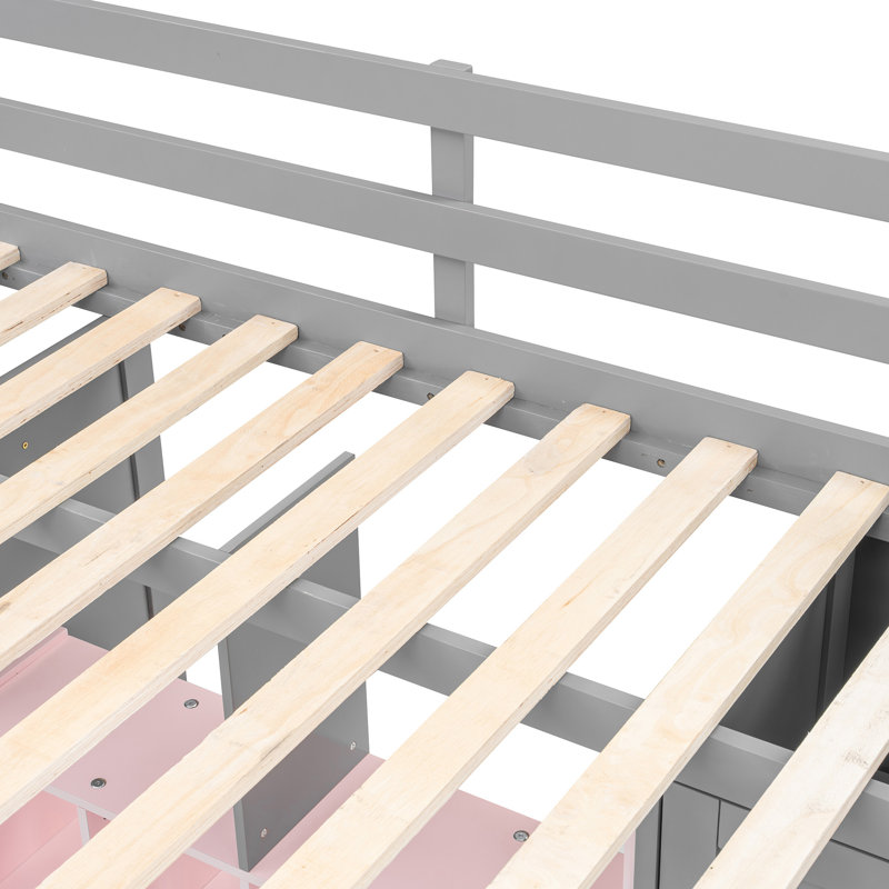 Wood Loft Bed With Wardrobe, Pink/Gray, Full