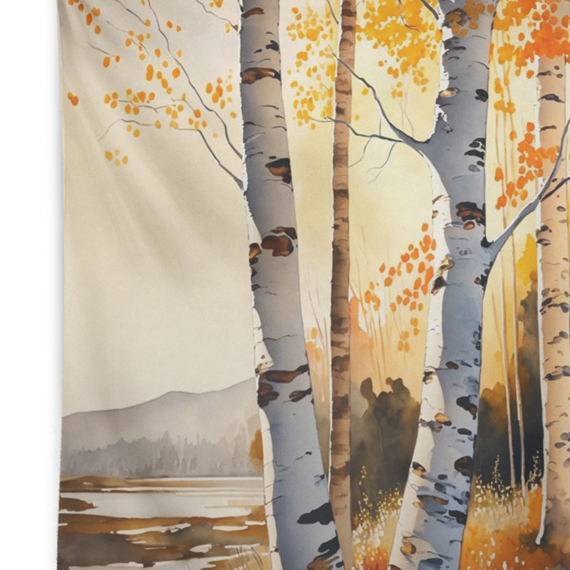 Bouleaux pendant l'heure dorée au bord du lac V - Tapisserie murale paysage forêt, H 32 po x l 39 po