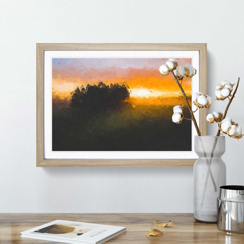 Sunrise over a Meadow in Abstract - Picture Frame Graphic Art Print, 48cm H x 65cm W x 2cm D, Oak Framed