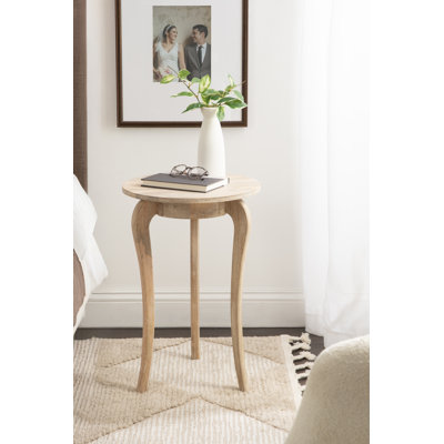 Mariona Round Mango Wood Side Table with Cabriole Curved Legs by Lark Manor