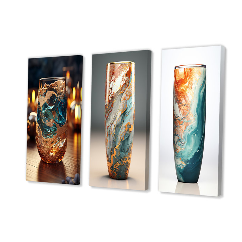 Howard - ensemble de 3 impressions sur toile Drinkware, H 28 po x l 36 po, Toile tendue