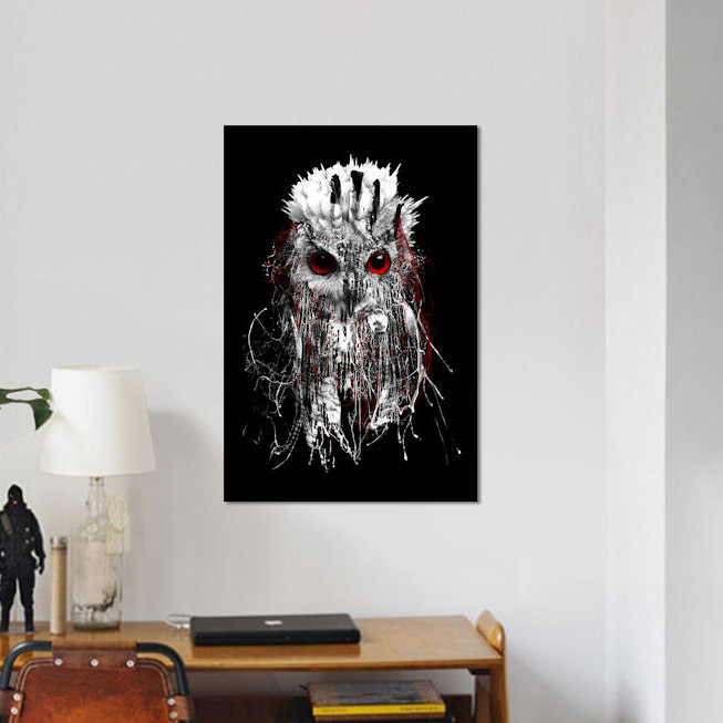 « red-avec hibou », impression sur toile, H 60 po x l 40po x P 1,5 po, Toile tendue, Pas de tapis
