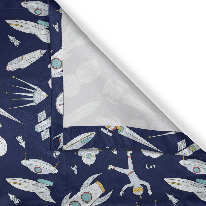 Rustic curtain, children's cosmic adventure, indigo white