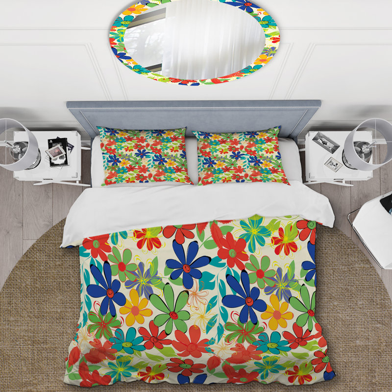 Fleurs multicolores - ensemble de housse de couette floral - microfibre de polyester