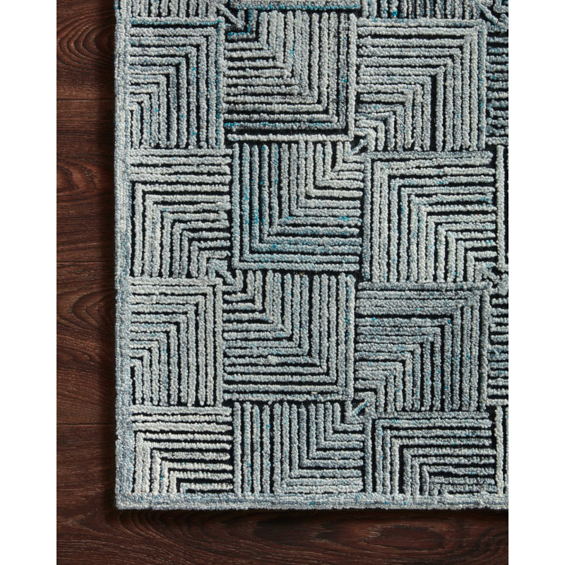 Tapis gris en polyester tissé à la main Emilianna, Rectangle 11 pi 6 po x 15 pi