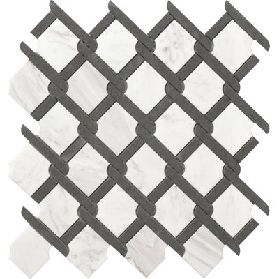White & Black Marble Medallion 12x12 Mosaic Tile – Geometric Tile for Kitchen, Backsplash, Bathroom & Shower Wall (set of 11)