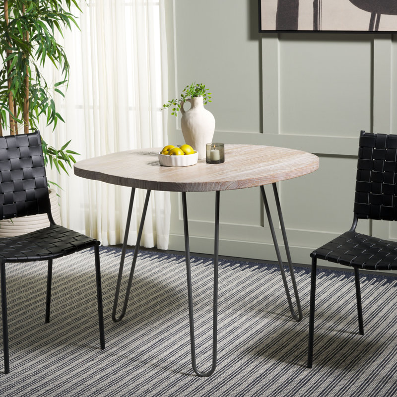 Solid Wood Top Metal Base Dining Table, Natural