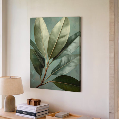 A Detailed Digital Botanical Illustration Of A Small Branch With Seven Broad Waxy Leaves Canvas Wall Art Premium Quality Ready To Hang
