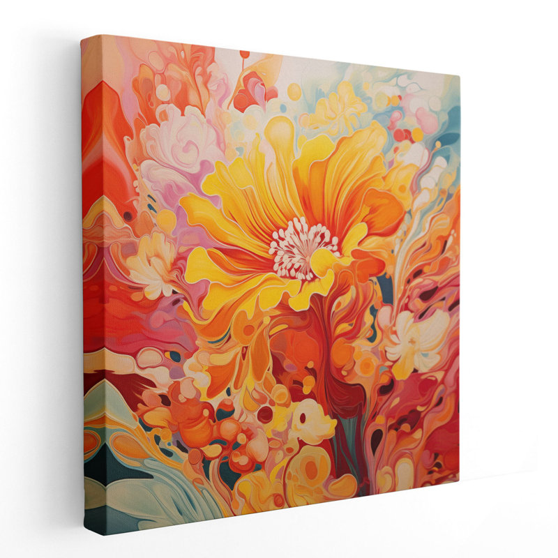 Art mural abstrait harmonie florale, Toile tendue, H 12 po x l 12 po x P 1,25 po