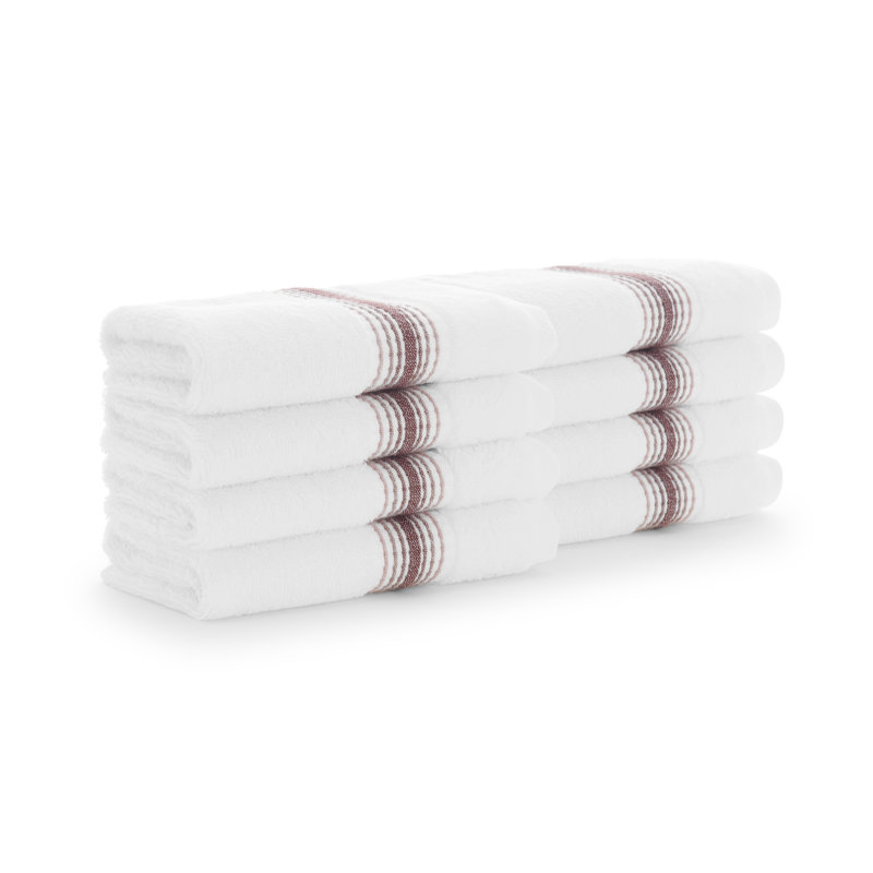 Kytzia Aegean Cotton Washcloths (Pack of 8), White/Rose