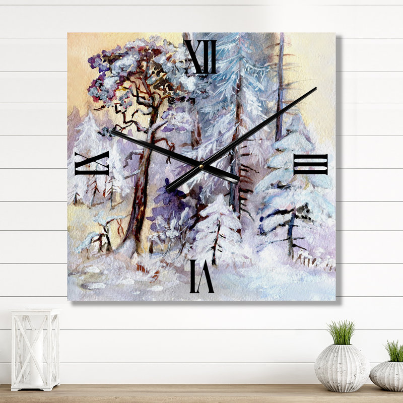 Horloge murale Winter Snowy Forest by the Lake, Très grand
