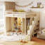 Lit mezzanine moderne peu encombrant avec rangement multifonctionnel, bois massif