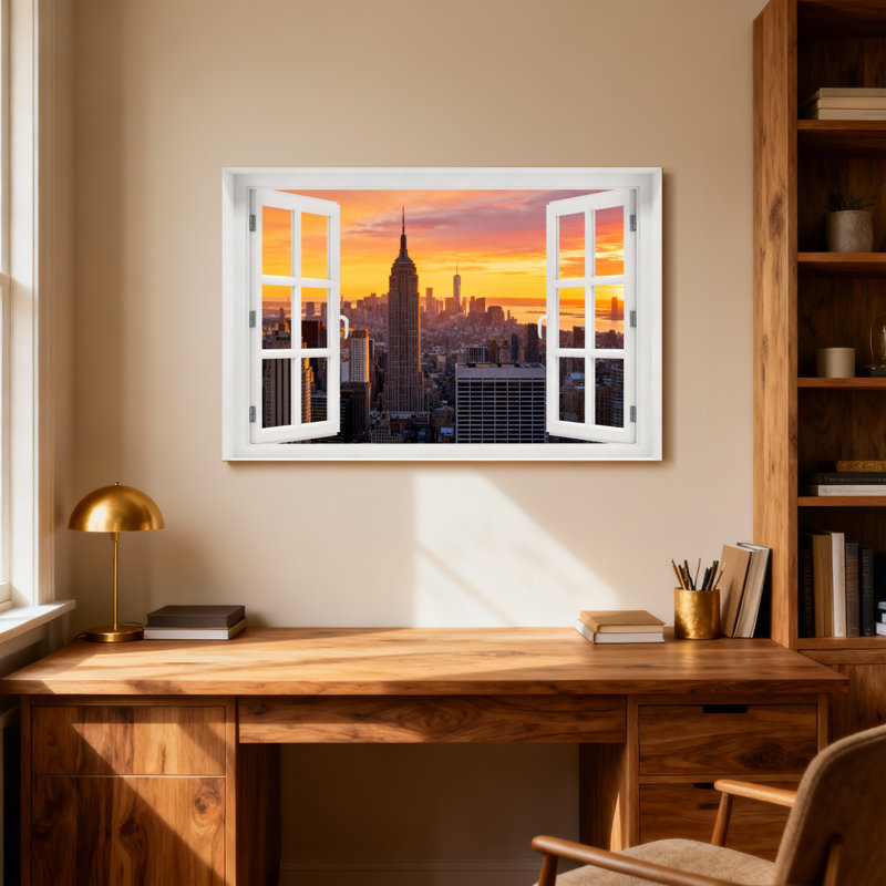 Paysage et nature, coucher de soleil à New York, 24" H x 36" W
