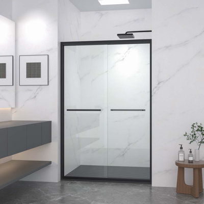 Aluminum Frame Double Sliding Shower Door,Bypass Bathroom Sliding Door With Premium 5/16" (8Mm) Clear Tempered Glass, Hardware Sliding Glass Shower Enclosure