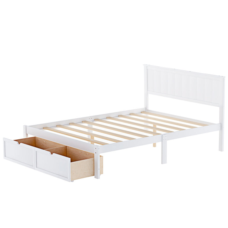 Solid Wood Platform Storage Bed, White, Full