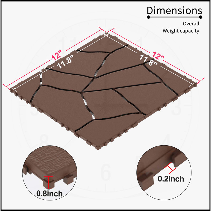 Versatile Interlocking Patio Deck Tiles for Various Outdoor Spaces, Red Brown