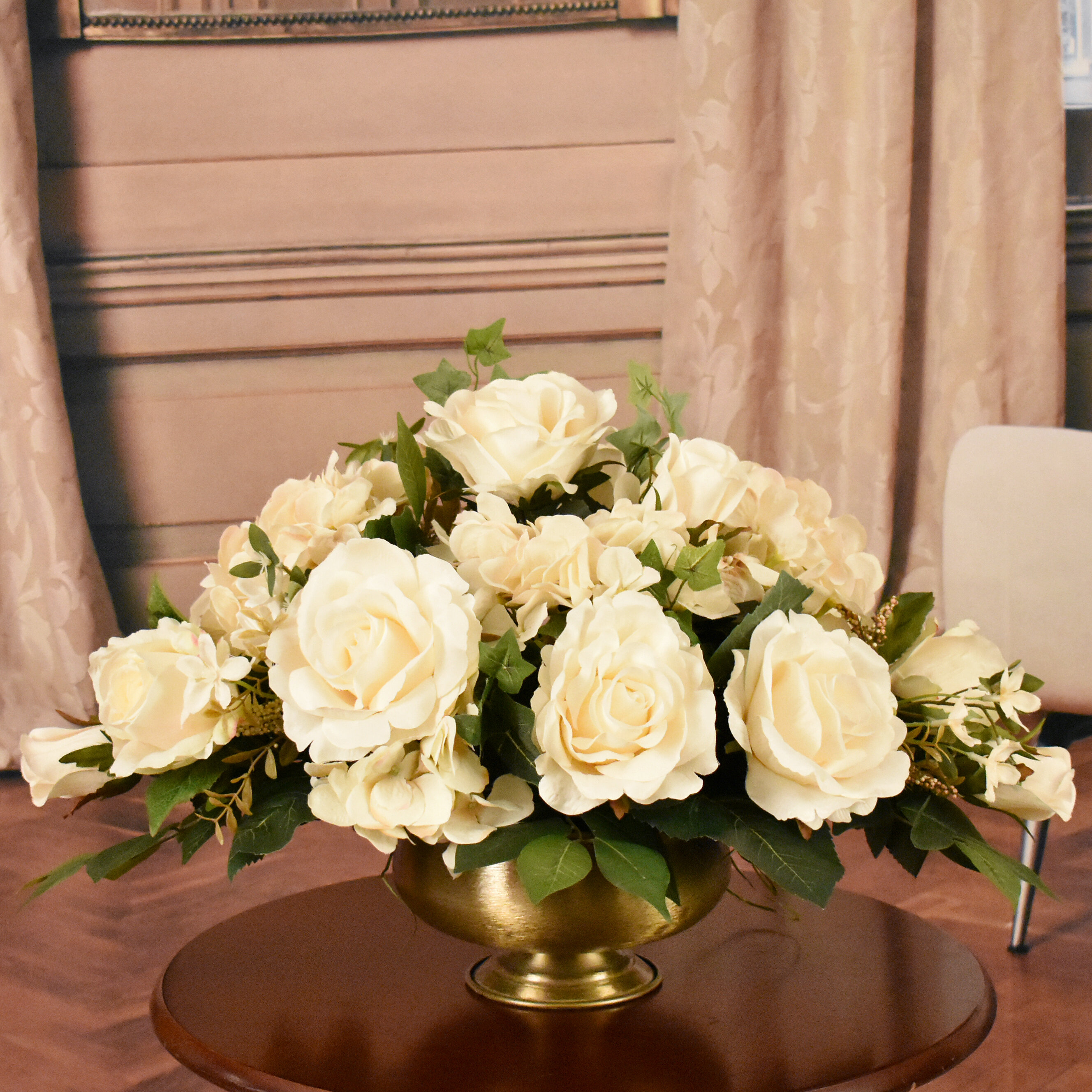 先着予約 Home Garden Decor Rose  Gypso w/Fluted Vase Silk Flower Arrange  花束、アレンジメント