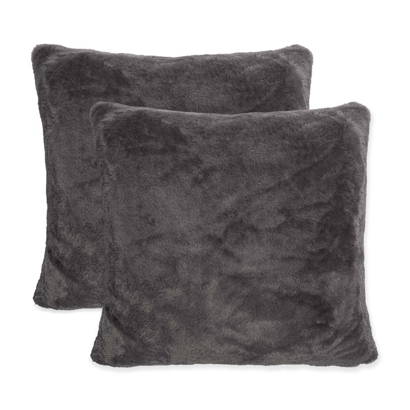 Housse de coussin décoratif en fausse fourrure 26 po, Gris foncé