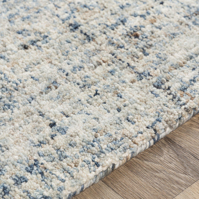 Bale Hand Tufted Wool Abstract Area Rug in White, Rectangle 2' x 3'