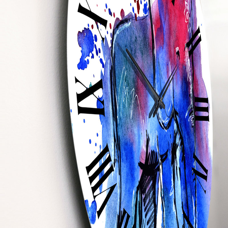 Impression d'éléphant bleu et rouge - Horloge murale traditionnelle, Moyen
