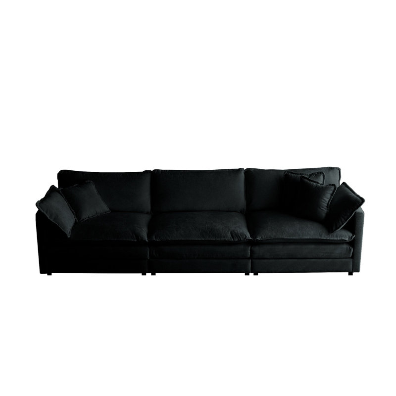 3 en style Mid-Century moderne, chenille noire, structure en bois massif, salon confortable, thème, tissu chenille, zone de détente