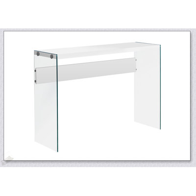 Table d'appoint de canapé moderne en stratifié blanc brillant avec plateau en verre trempé transparent, parfaite pour les entrées étroites et les salons.