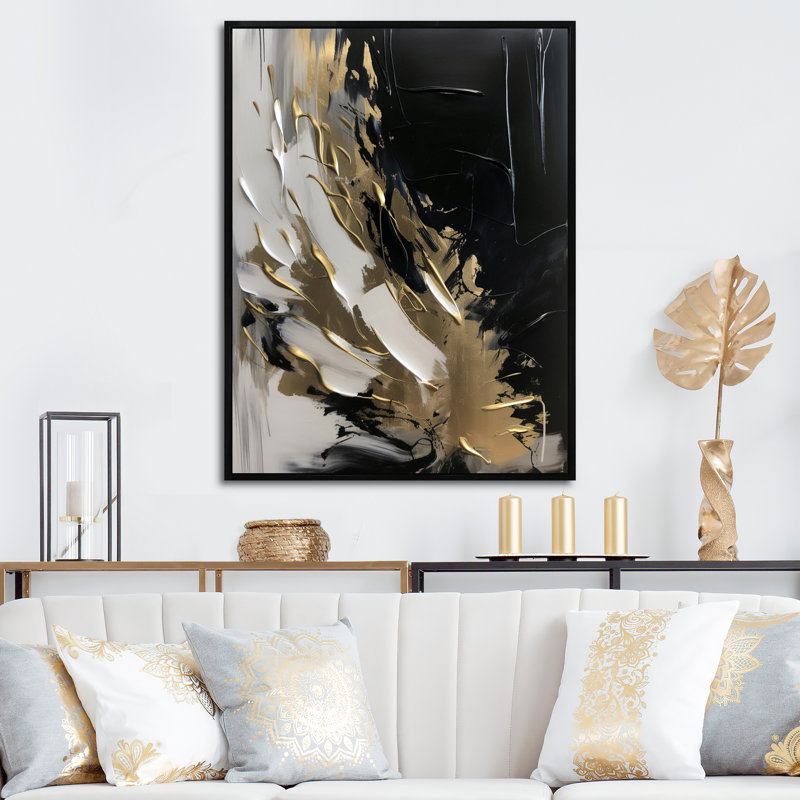 Organic Bliss Minimal Abstract Gold and Black - Art abstrait, peinture murale, H 40 po x l 30 po x P 1,5 po