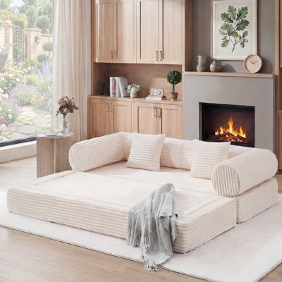 Boneless Foldable Modular Corduroy Sofa Bed, Convertible With Deep Seat And Soft Cushions, No Assembly Required
