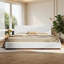 Base de lit rembourrée grand format polyvalente, base en bois massif robuste, revêtement en boucle douce, ton blanc, s'adapte à la plupart des agencements de chambre standard