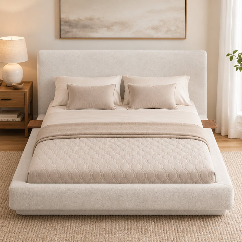 Bed Frame with Adjustable Sliding Side Table, Queen
