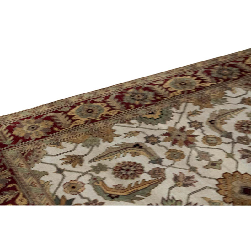 Tapis ivoire / brun / rouge noué à la main de haute qualité