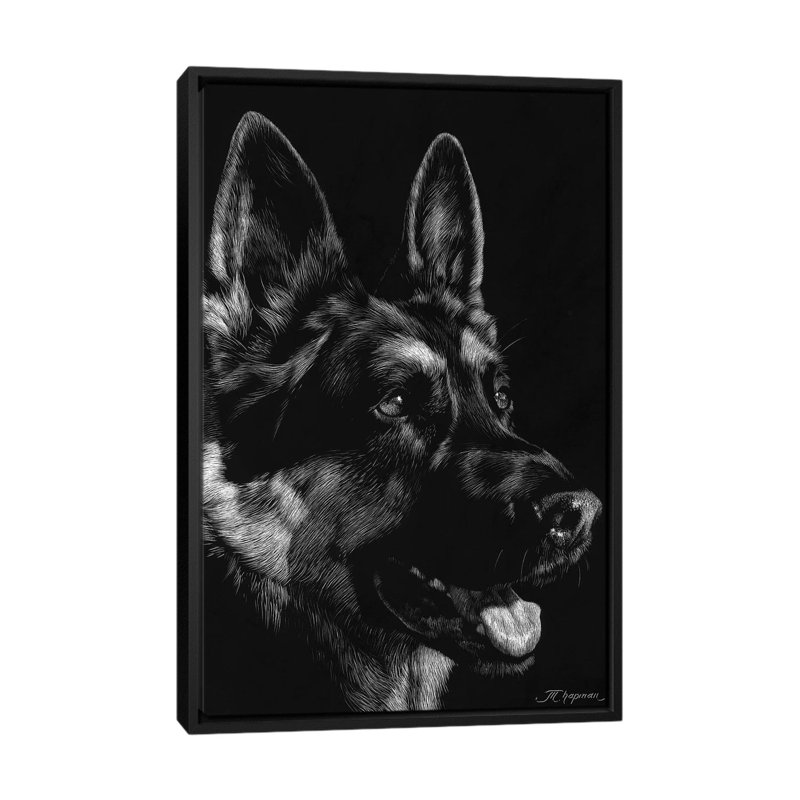 «Canine Scratchboard I», impression sur toile, H 26 po x l 18 po x P 1,5 po, Toile avec cadre noir, Pas de tapis