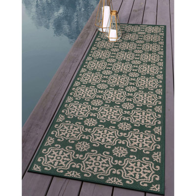 Charea Geometric Green/Cream Indoor & Outdoor Area Rug