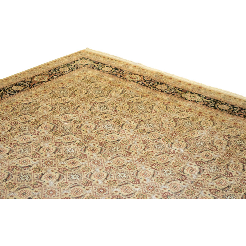 Hand Knotted Wool Area Rug in Beige And Black