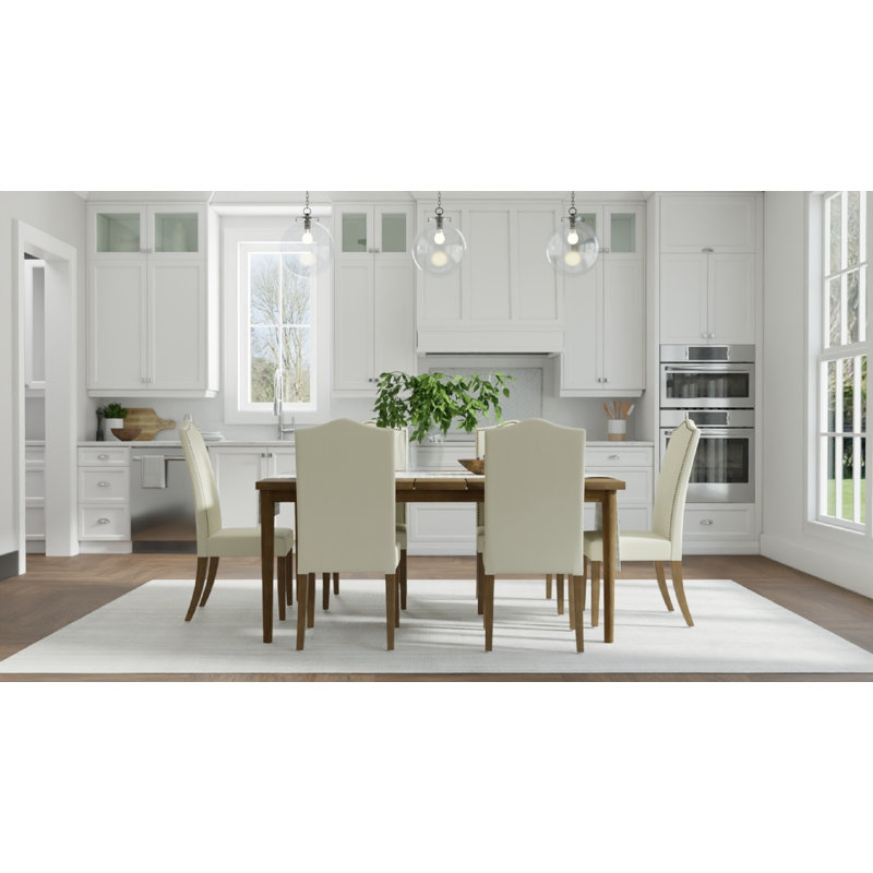 Chaise de salle à manger Elegant Ivory P 22,5 po x l 18,5 po x H 41,5 po avec garniture cloutée, Chêne des récoltes, Lin