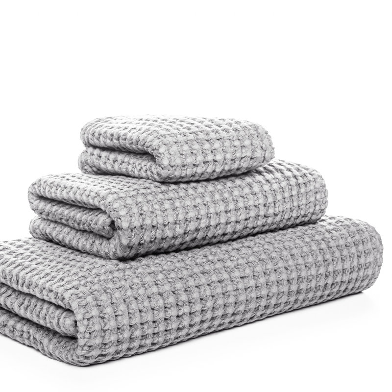 Aura Waffle Bath Towel, Fingertip Towel, Silver