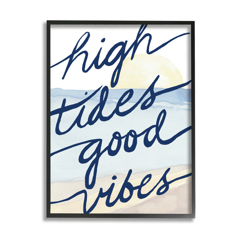 High Tides Good Vibes, H 16 po x l 16 po x P 1,5 po, Giclée encadrée noir minuit