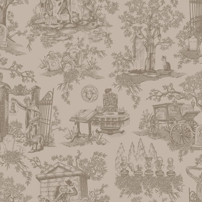 Disney Haunted Mansion Toile Taupe Peel and Stick Wallpaper