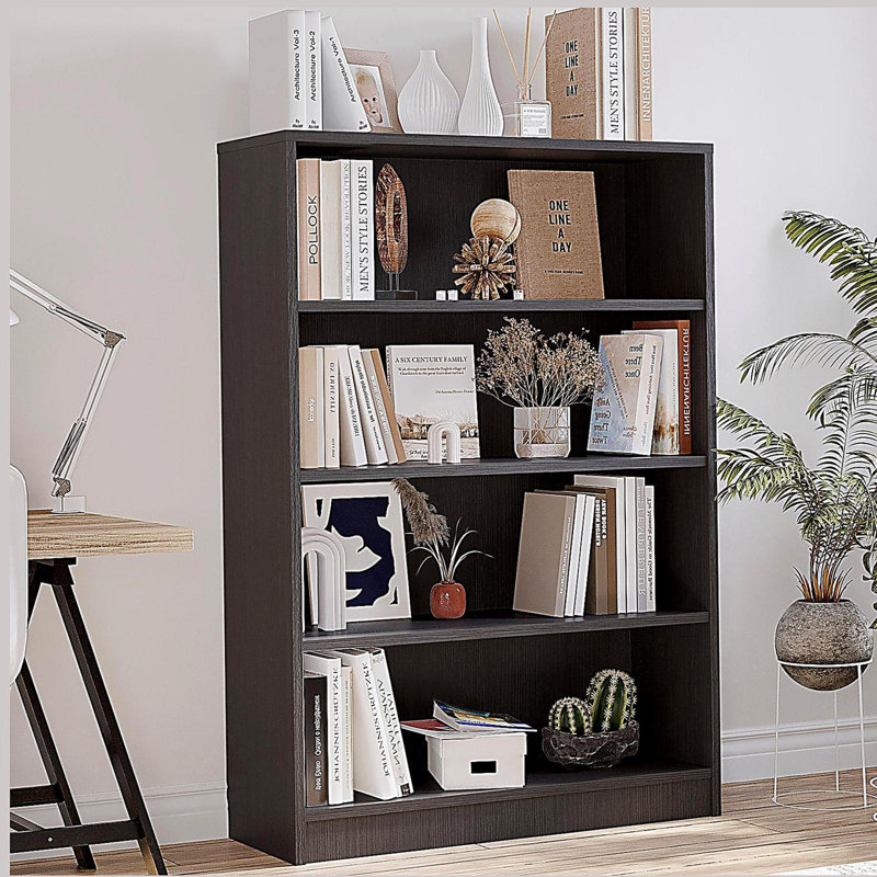 4 Shelf Bookcase 48 Inches Tall Modern Wood Bookshelf， 4 Tier Wide Manga Bookshelves Library Bookcase, Gray