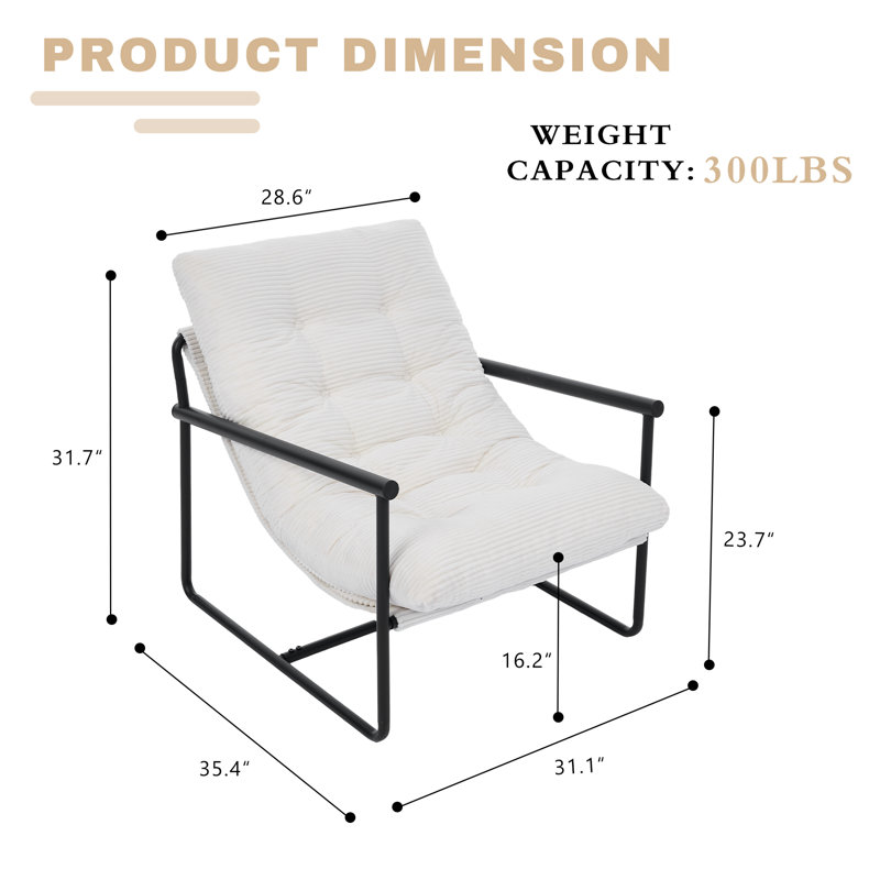 Paire de chaises d'appoint contemporaines en velours côtelé avec base en métal durable, Beige