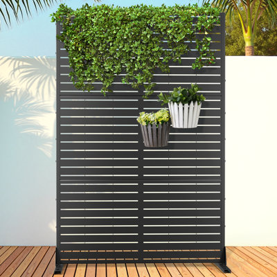 Metal Privacy Screen Fence Panel - Freestanding Outdoor Privacy Screen with Stand for Patio, Balcony or Deck by FLIZE
