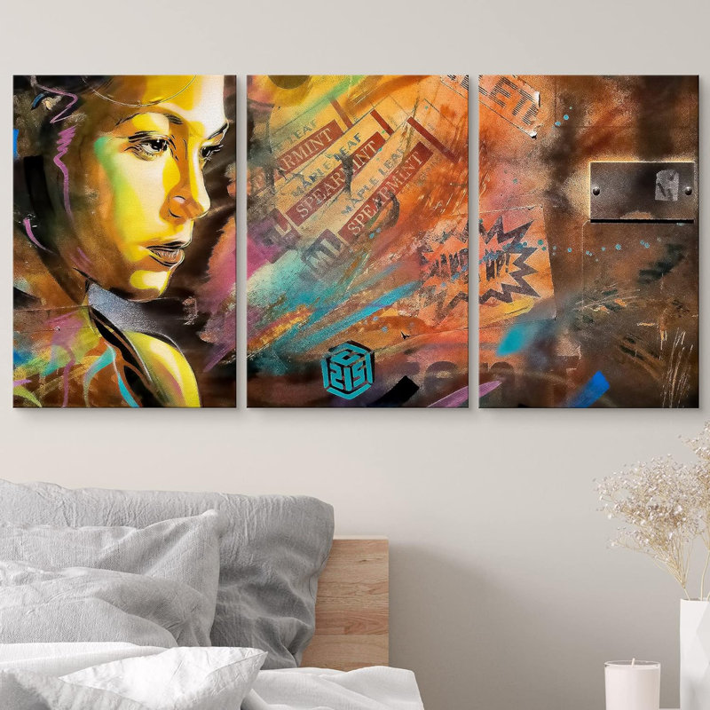 Multicolore 3 pièces Spearmint Graffiti & Street Art City, H 36 po x l 72 po x P 1,5 po