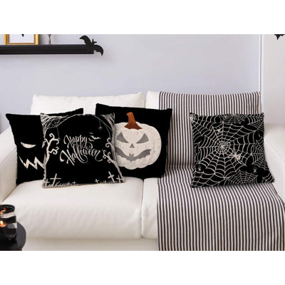 Halloween Pillow Covers  Set of 4 Black Linen Throw Pillow Cases