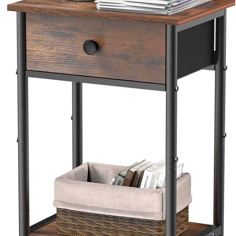 Night Stand Bedside Tables With Drawer Rustic End Table For Small Spaces 2 Tiers Side Table Nightstands For Bedroom, Living Room, Study, Office