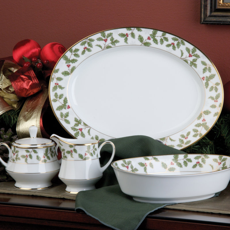 Plateau ovale Noritake Holly & Berry Gold, 16 po