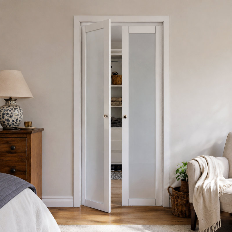 Porte pivotante à la française 36 po x 80 po, 1 vantail en verre dépoli, avec trousse de quincaillerie d'installation (idéale pour garde-robe, garde-manger, buanderie, salle de bain, chambre à coucher)