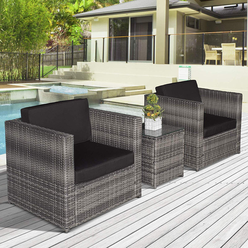 Alyce 2 Seater Rattan Conversation Set, Grey